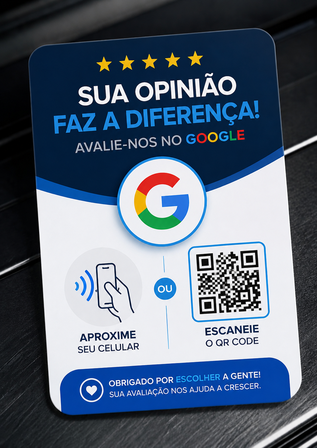 Cartão Escaneou azul — Sua opinião faz a diferença